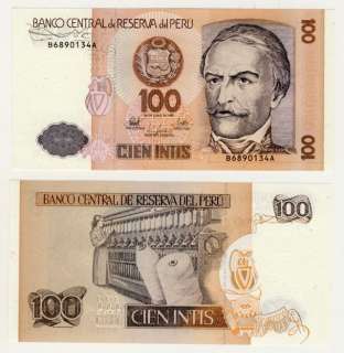 1987 Central Bank of Peru 100 Intis Note   CU  