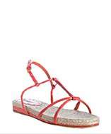 Miu Miu coral pink patent leather jute detail sandals style# 308963801