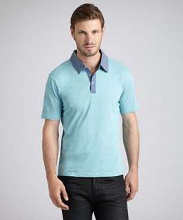 Report Collection turquoise cotton woven collar short sleeve pique 