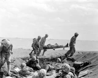 WWII Photo, Iwo Jima Landing, Wounded Marine WW2 USMC  