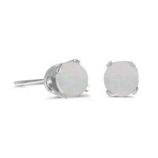 60ct Round Opal Studs Earrings in 14k White Gold  