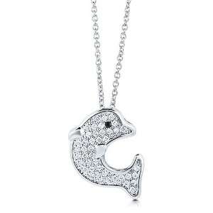 Sterling Silver Dolphin Pendant Necklace in Cubic Zirconia CZ   Women 