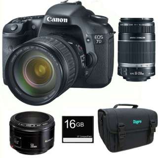 Canon EOS 7D 18.0 MP SLR Camera with 3 lens bundle, 16GB CF Memory 