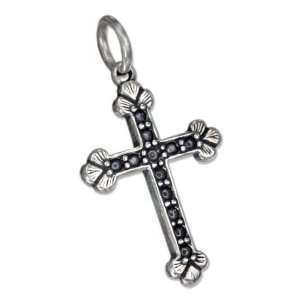   Silver Antiqued Dimpled Cross Charm with Flower Petal Tips. Jewelry