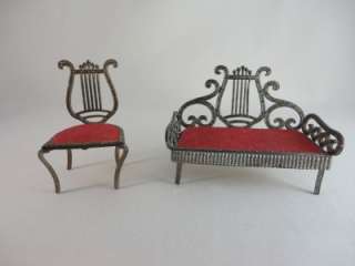   Parlor Settee and Chair Miniature Antique Metal Vintage 1900s  