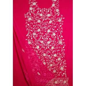 Magenta Salwar Suit with White Floral Embroidery and Sequins   Crepe