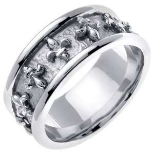  14K White Gold Polished Edge Celtic Wedding Ring: Jewelry