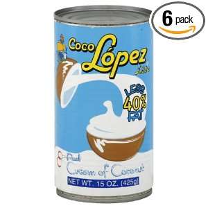 Coco Lopez Crèam Coconut, Reduced Fat, 15 ounces (Pack of6):  