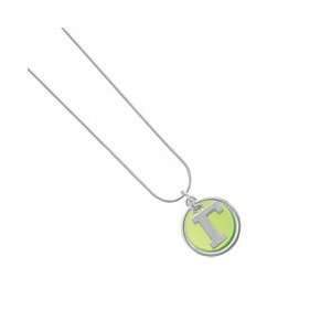 Greek Letter Gamma   Silver Plated Lime Green Pearl Acrylic Pendant 