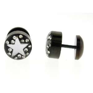 Black Anodized Stainless Steel Fake Plug With Crystals  Black with 