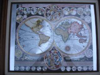 ANTIQUE OLD WORLD GLOBE MAP FRAMED with MAT PICTURE  