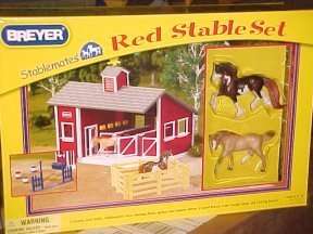Breyer Stablemates Red Stable Barn Set w 2 Horses, Jump, Corral & More 
