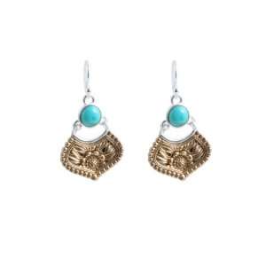  Barse Bronze Genuine Turquoise Carved Floral Earrings 