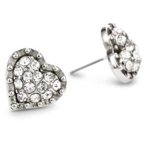 Betsey Johnson Iconic Mesh Bows Pave Crystal Heart Stud Earrings