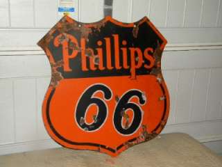 Old Phillips 66 Route Gasoline Motor Oils Sign RARE White Outline 