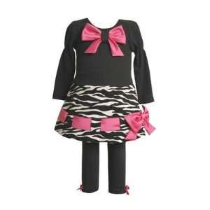  Black Zebra Print Pant Set with Pink Bows Size 18 Months 