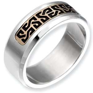 Sterling Silver 8.5mm Beveled with 14k Inlay Antiqued Satin Band Size 