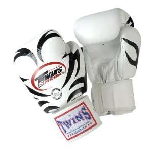  Twins Muay Thai Boxing Gloves   White Tattoo Size 12oz 