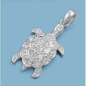  Sterling Silver & CZ Fashion Turtle Pendant: Jewelry