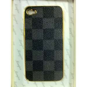  Iphone 4 Lv Hardshell Back Case Cover Black Grey Gold Side 