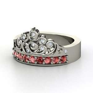    Tiara Ring, 14K White Gold Ring with Red Garnet & Diamond Jewelry