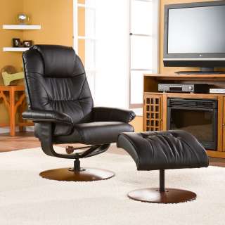 Recliner with Ottoman Black Leather Chair Seat Living Room SEI 