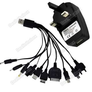   10 in 1 Multi Function Cell Phone USB Charger Cable + Adapter UK Plug