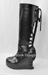Demonia boots, Bravo 106 goth platform lace up wedge 10  