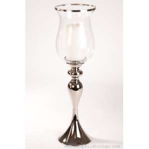  Silver Pillar Candle Holder with Glass Silver Rimmed Top 21.5 Tall 
