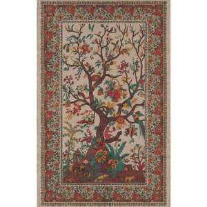  Cream Tree of Life Indian Bedspread, Twin Size