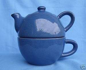 Tea Pot Cup Stackable Blue Stoneware Pier One Nice  