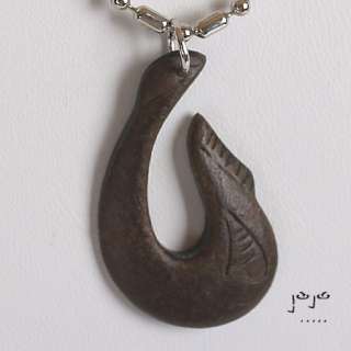 Mens Fish Hook Leather Surfer Necklace Carved Horn  