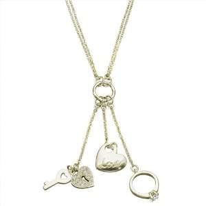   Silver Heart, Key, Love, Ring Charm Necklace. FREE GIFT BOX.: Jewelry
