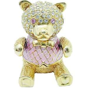   Pink Teddy Bear Enameled Bejeweled Crystal Trinket Box: Home & Kitchen