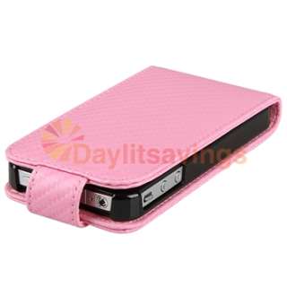 Pink Leather Pouch+Privacy Protector+Charger For iPhone 4 4th Gen 16G 