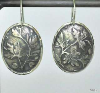 New DAVID TISHBI Silver Leaf Stamped Oval Drop Earrings  