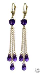   Gold Natural Purple Amethyst Gemstones Dangle Drop Leverback Earrings