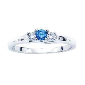   in 10K White Gold with Blue Center Diamond (Size 6) Katarina Jewelry
