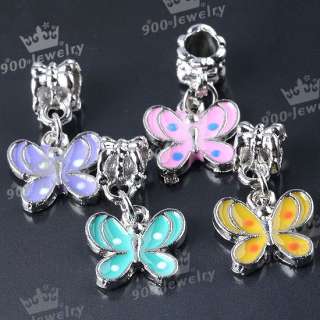   Color Enamel Butterfly Dangle Charm European Beads Fit Bracelet  