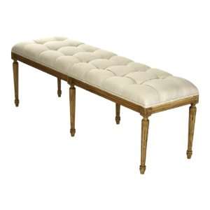  French Country Louis XVI Linen Tufted Oak Long Bench: Home 
