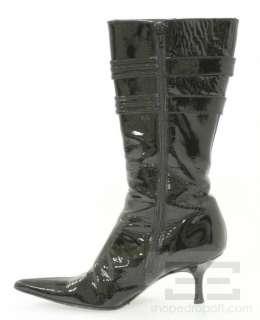   Black Patent Leather Silver Buckle Mid Calf Boots Size 7.5M  