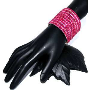  Cuff Bracelet Soft Leather 9 Row Crystal Pink Jewelry