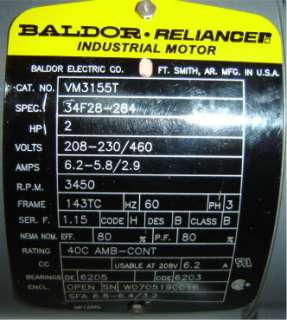 Baldor VM3155T Electric Pump Motor 2HP 3 PH 3450 RPM  