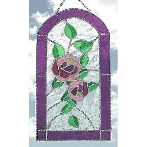 Mauve Roses Suncatcher in Stained Glass   7 1/2 x 14 