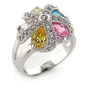   CZ Rings   Multicolor Swirl Flower Pave CZ Ring   Size 10 Jewelry