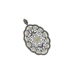  Sterling Silver Marcasite Floral Pendant Charm Jewelry