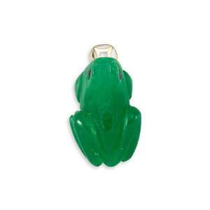  Solid 14k Gold Bail Lucky Frog Charm Green Jade Pendant Jewelry