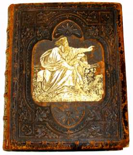ANTIQUE BIBLE, PHILADELPHIA 1874, LEATHER, HARDING, ILLUSTRATED, 6 