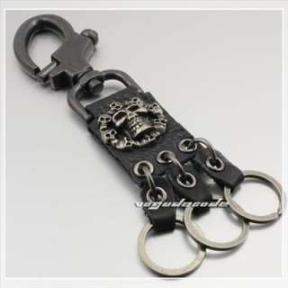 Cool Genuine Leather Handmade Skull Key Ring Keychain D008  