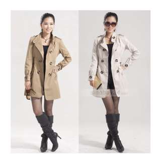 C41041 New Women Long Sleeve Slim Fit Button Trench Double Breasted 